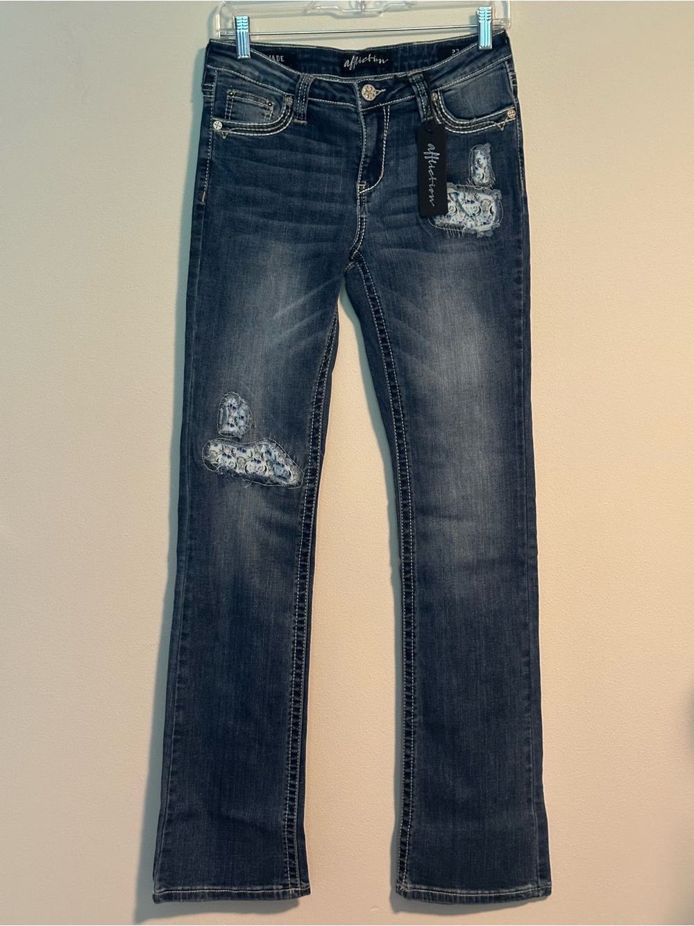 Affliction Jade Aries Sienna Women’s 27 Bootcut Distressed Floral Jeans NWT